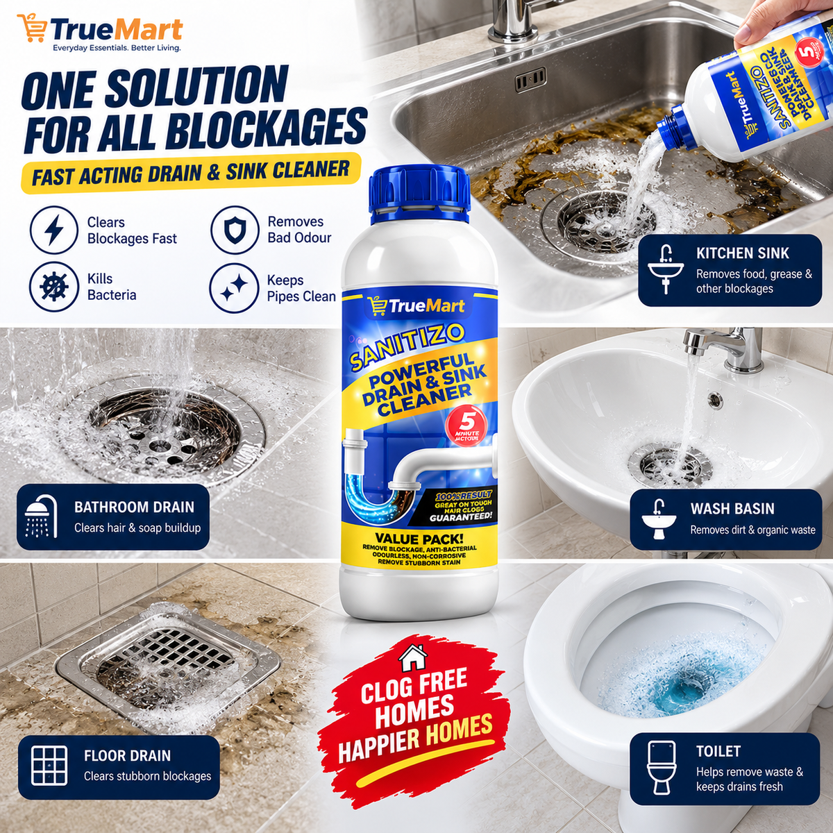 Powerful Sink & Drain Cleaner -(Buy 1 Get 3 Free)