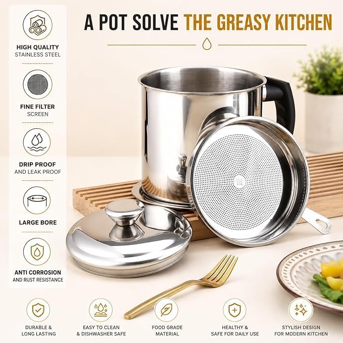 Stainless Steel Cooking Oil Strainer with Filter – (Food Grade Drip-Proof)