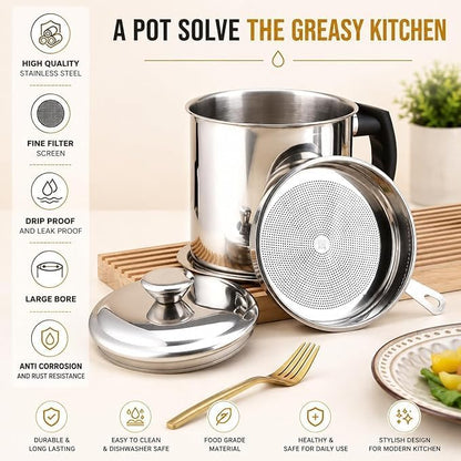 Stainless Steel Cooking Oil Strainer with Filter – (Food Grade Drip-Proof)
