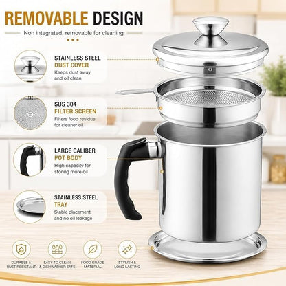 Stainless Steel Cooking Oil Strainer with Filter – (Food Grade Drip-Proof)
