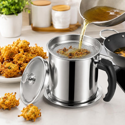 Stainless Steel Cooking Oil Strainer with Filter – (Food Grade Drip-Proof)