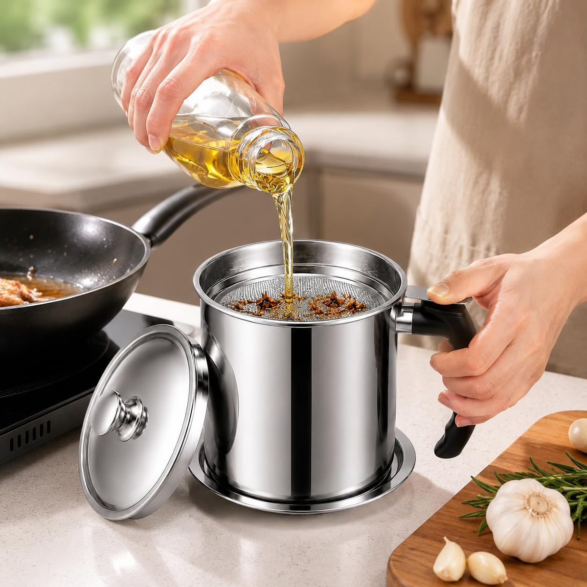 Stainless Steel Cooking Oil Strainer with Filter – (Food Grade Drip-Proof)