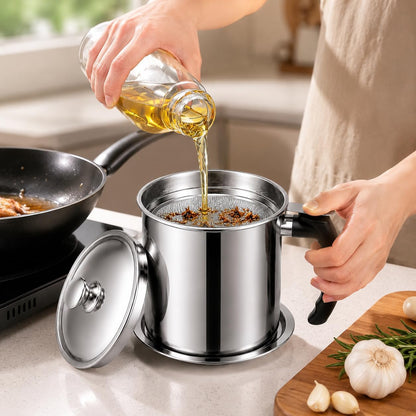 Stainless Steel Cooking Oil Strainer with Filter – (Food Grade Drip-Proof)