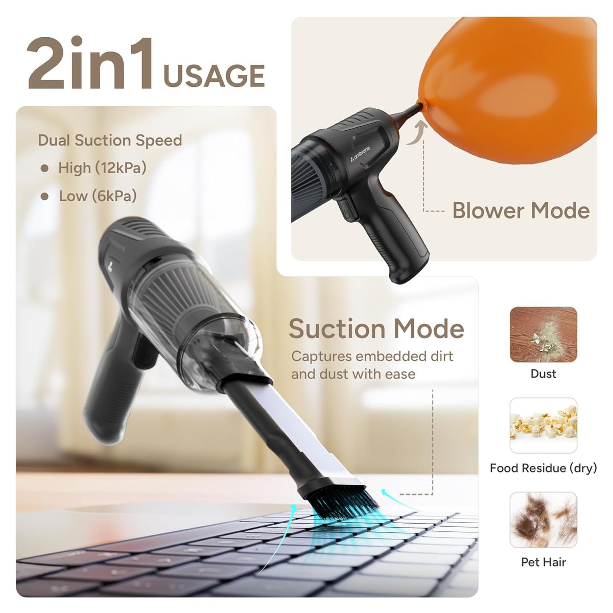 2-in-1 Wireless  Powerful Car Vacuum Cleaner