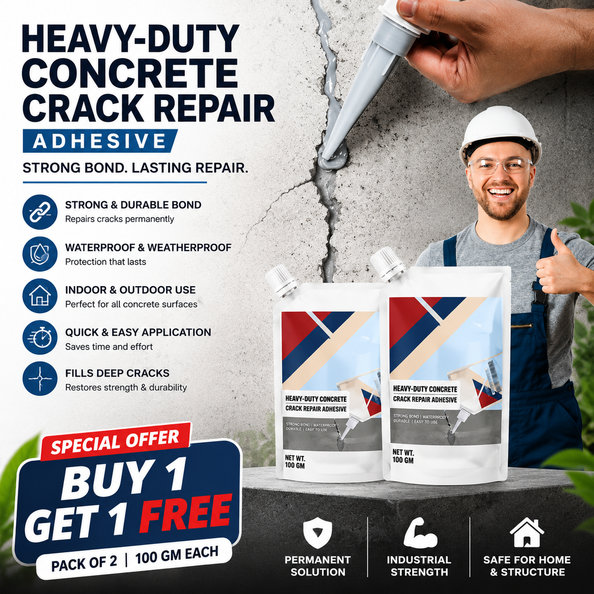 CrackSeal Pro – Heavy-Duty Concrete Repair Adhesive (BUY 1 GET 1 FREE)