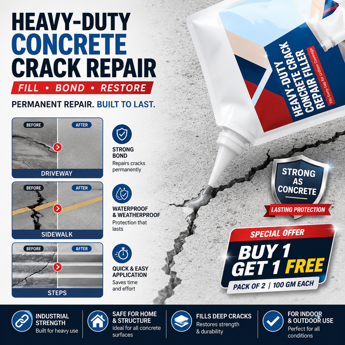 CrackSeal Pro – Heavy-Duty Concrete Repair Adhesive (BUY 1 GET 1 FREE)
