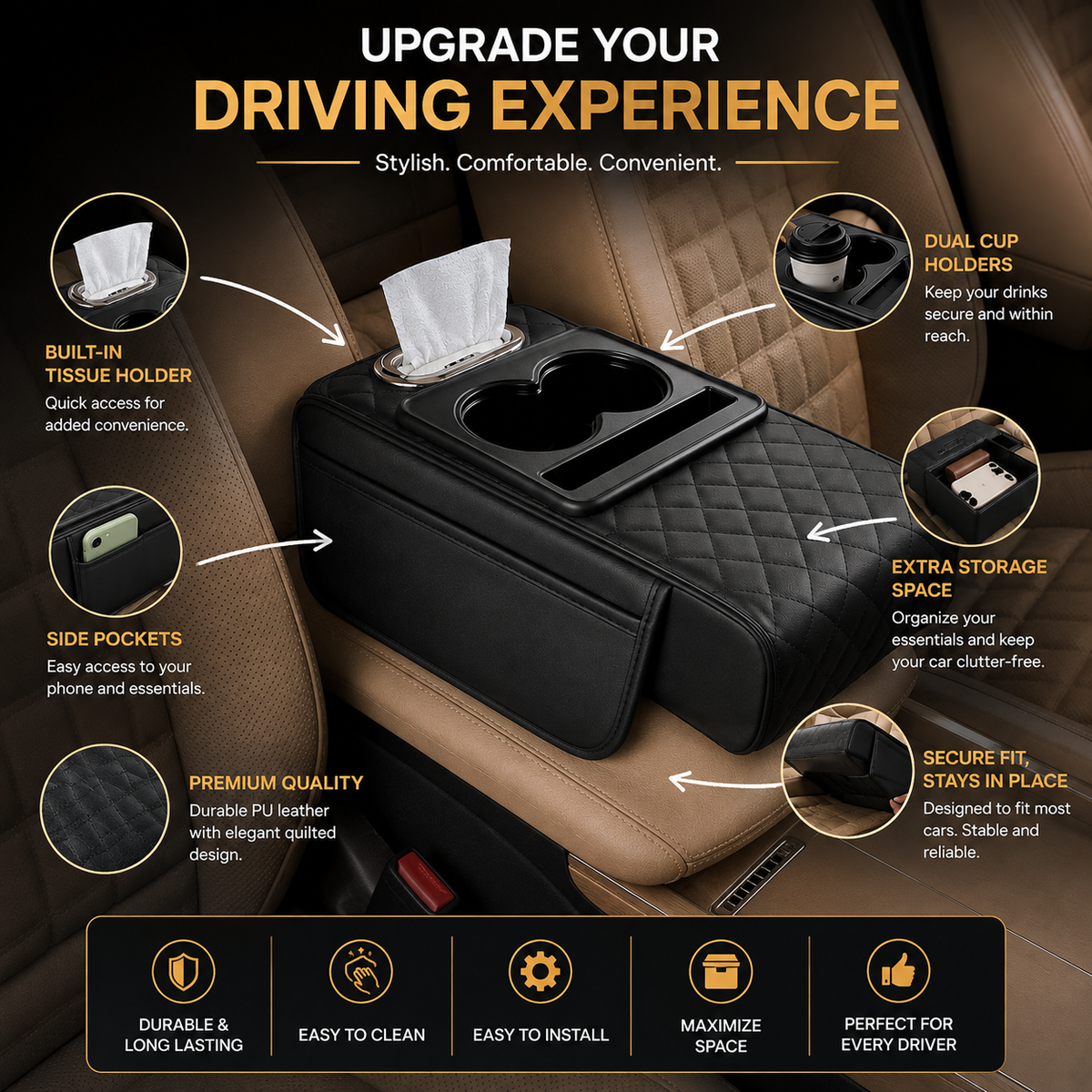 RelaxDrive™ 5 in 1 Universal Fit Car Armrest Console Cushion