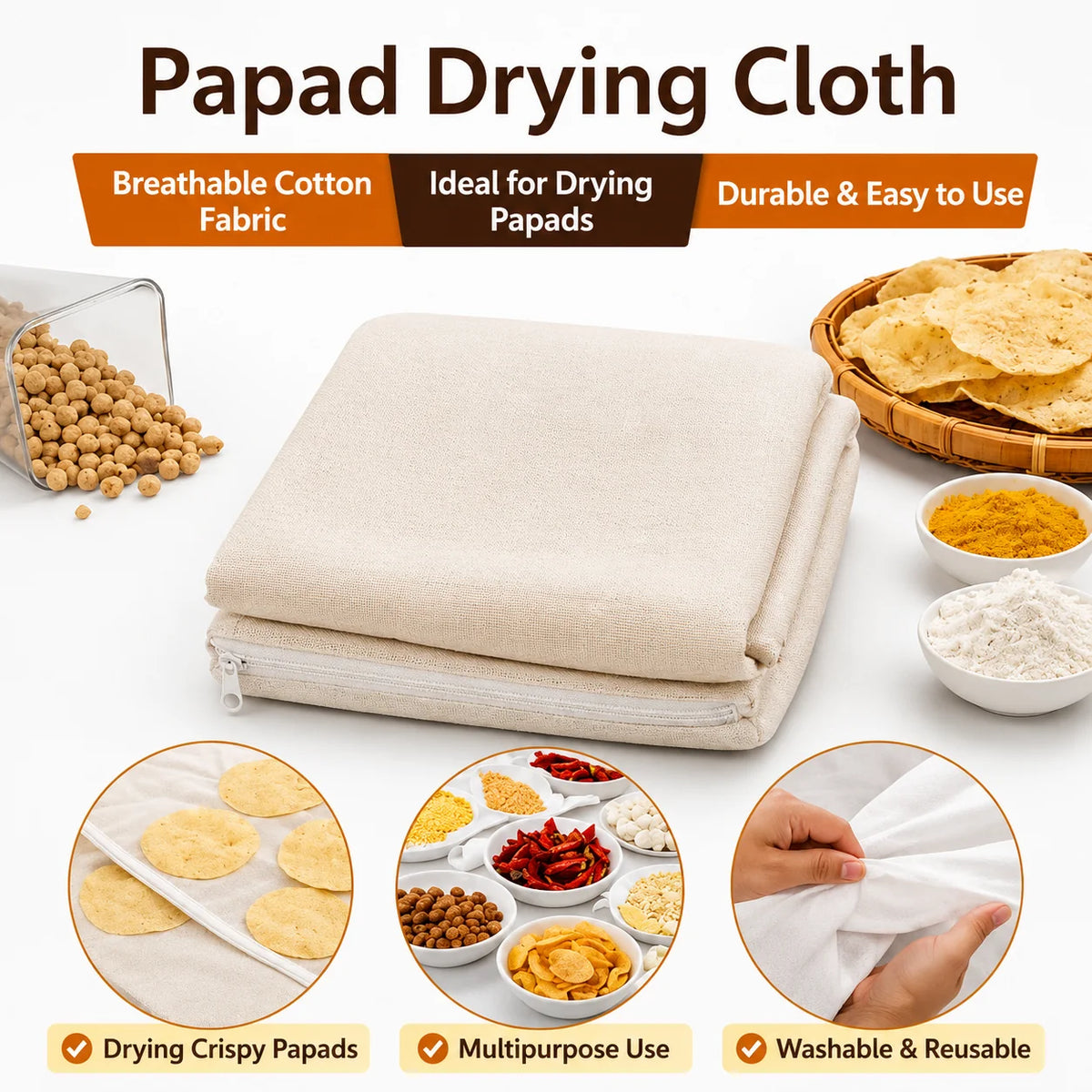 Zipper Cotton Food Drying Cloth with Protective Mesh Net