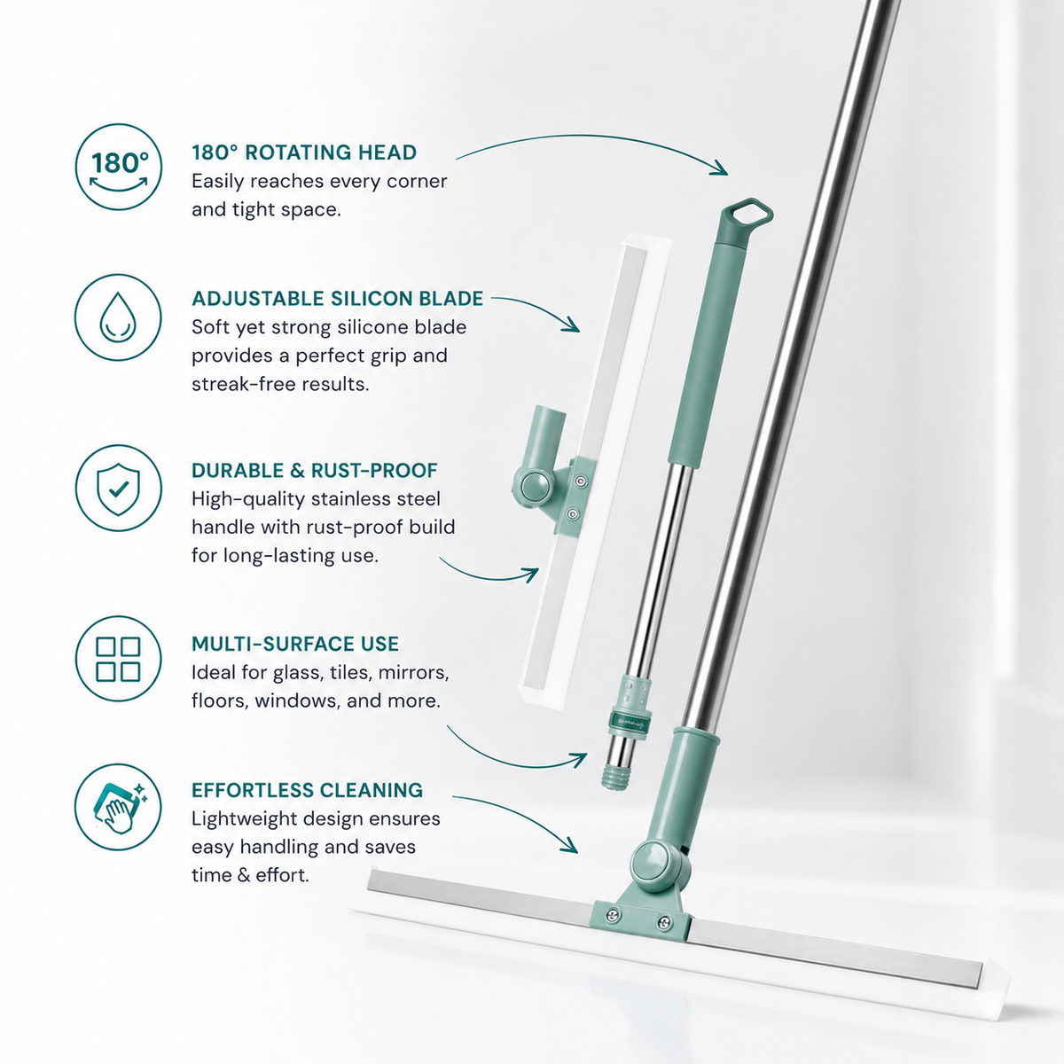 Multipurpose Wiper | Adjustable Silicon Blade | 180° Rotating Head
