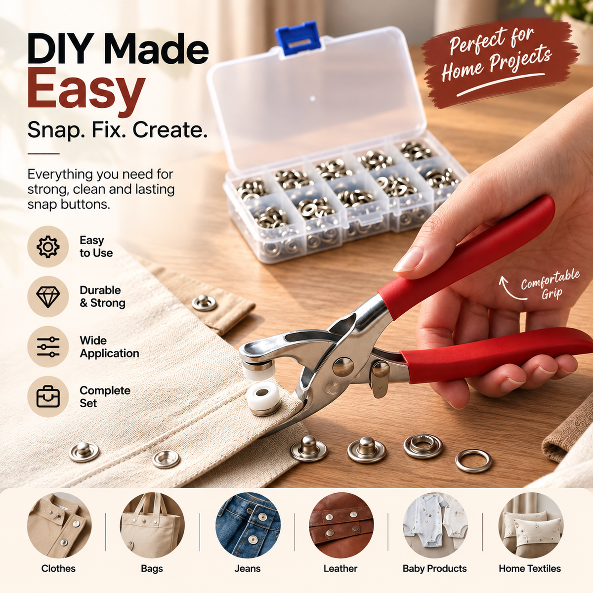 QuickSnap Button Plier Tool Kit | No-Sew Instant Press Buttons