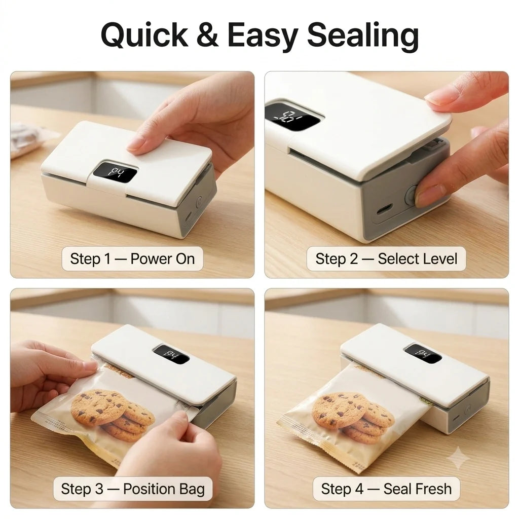 InstantSeal - 2 in 1 bag sealer & cutter | rechargeable |LED Display|