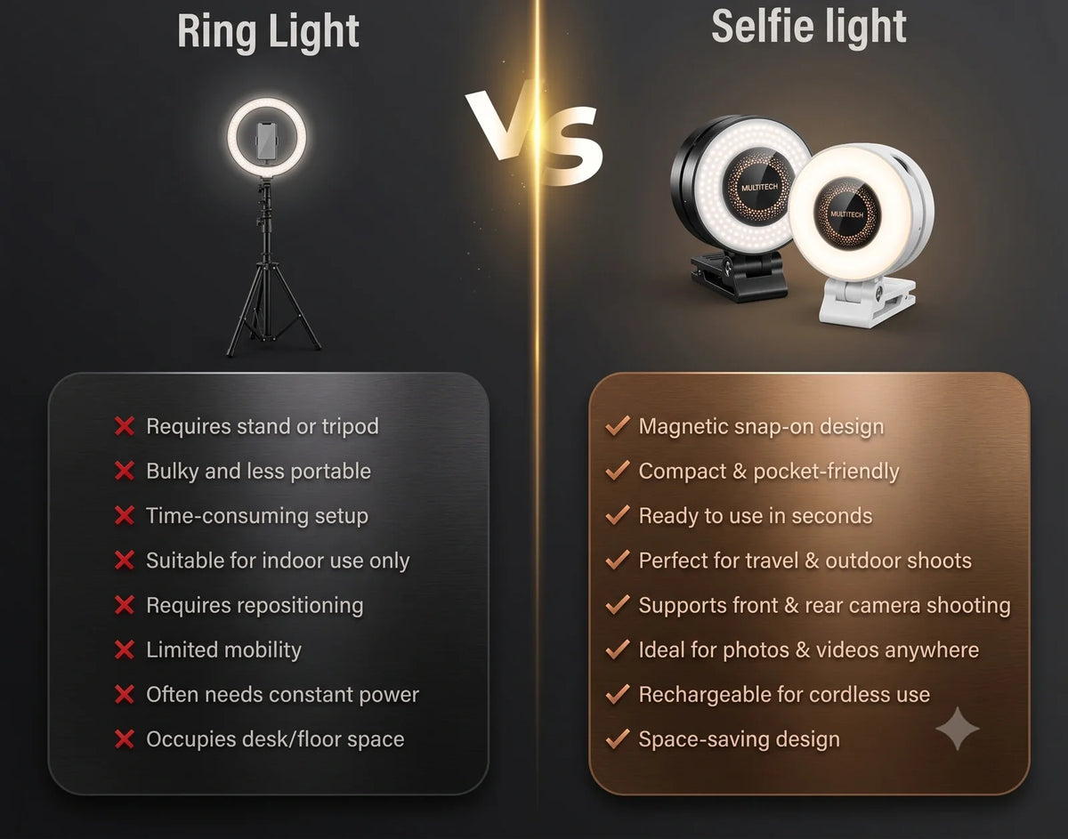 RotateEasy™ -Magnetic Selfie LED Light | Built-In Mirror | 3 Light Modes | 360° Rotation