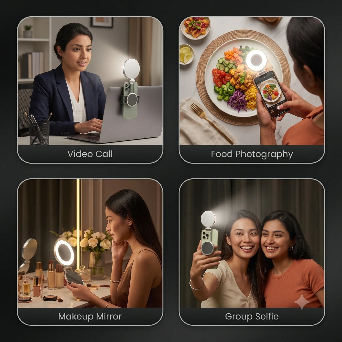 RotateEasy™ -Magnetic Selfie LED Light | Built-In Mirror | 3 Light Modes | 360° Rotation