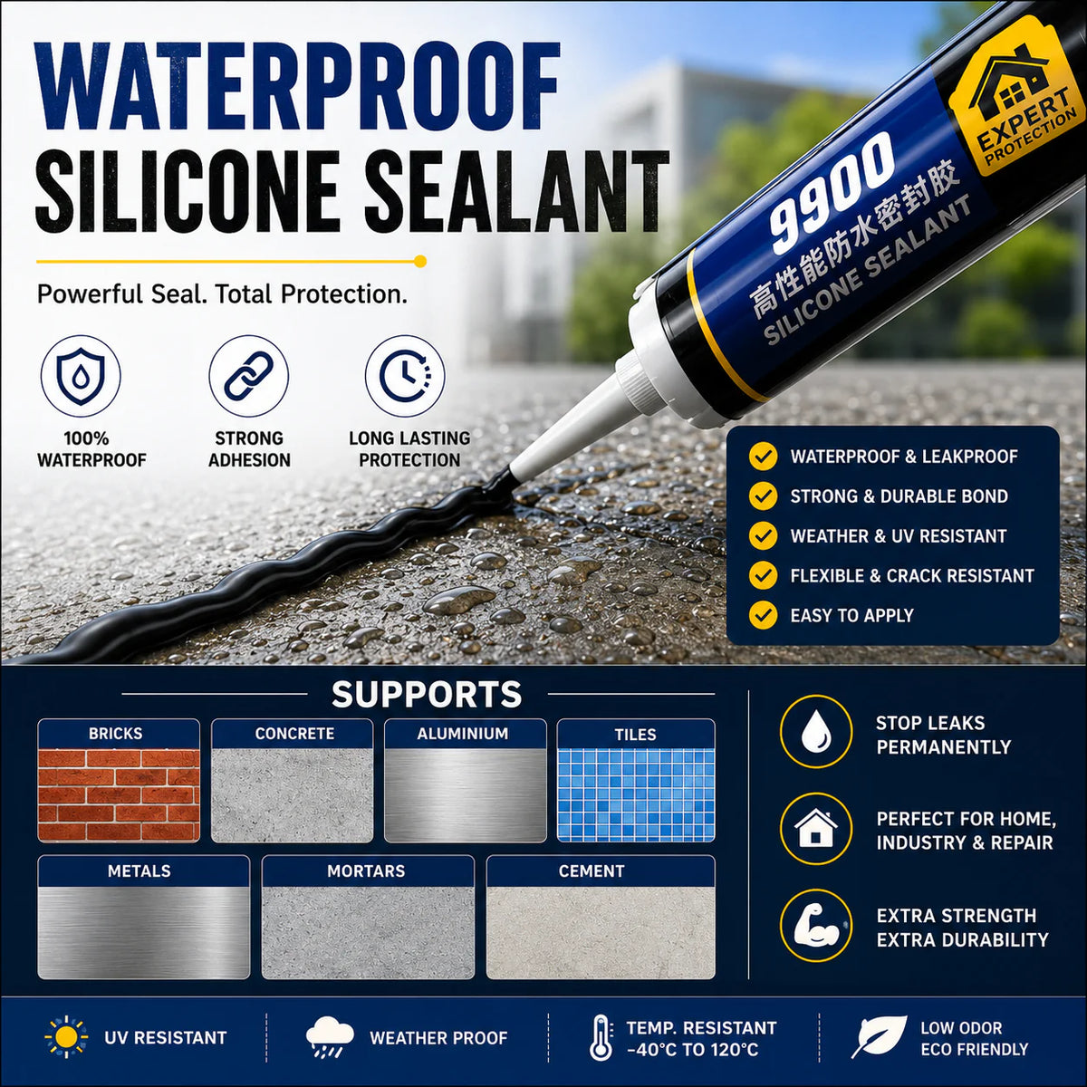 Waterproof Silicone Sealant Best for Roof & Leak Repair