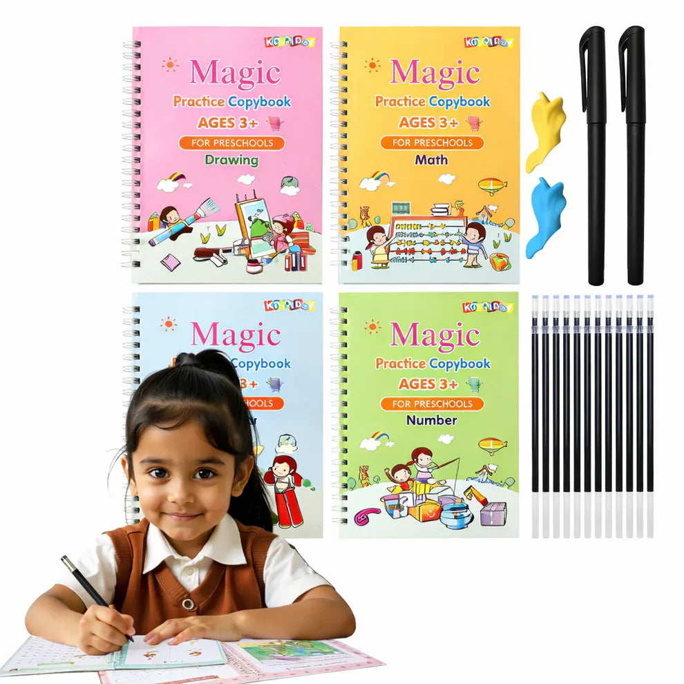 Magic Practice Copybook (4 BOOKS,Pen Set,Grip,10 REFILL) – 50% OFF Today!