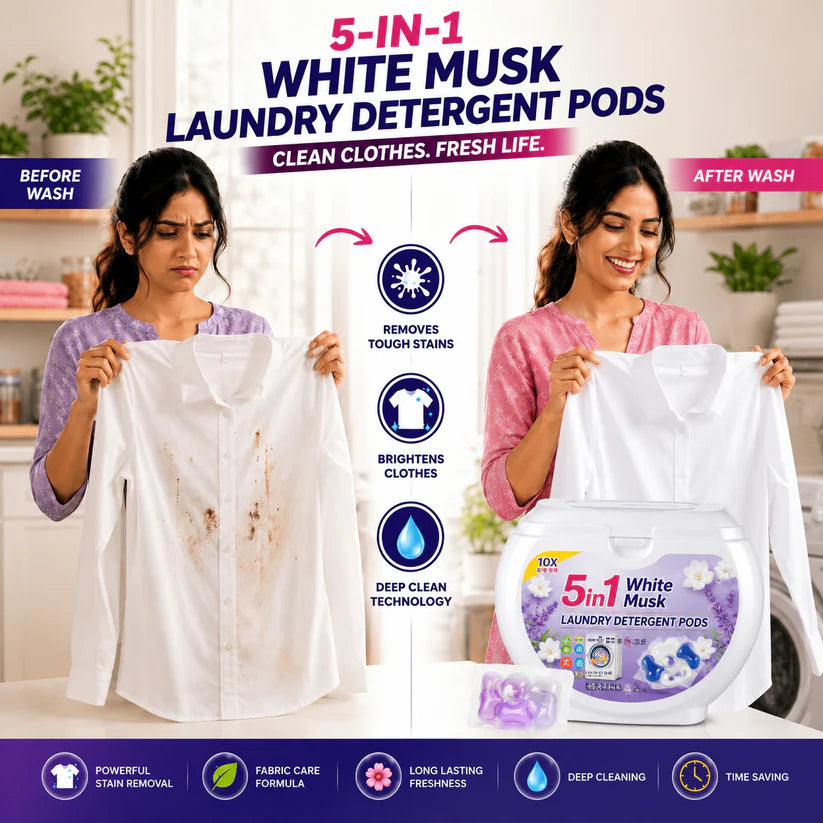 5-in-1 White Musk Laundry Detergent Pods (Buy 2 Get 1 Pack Free)