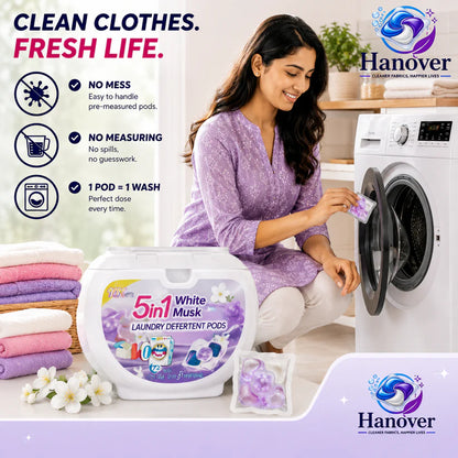 5-in-1 White Musk Laundry Detergent Pods (Buy 2 Get 1 Pack Free)