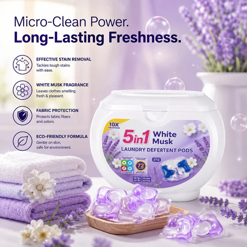 5-in-1 White Musk Laundry Detergent Pods (Buy 2 Get 1 Pack Free)