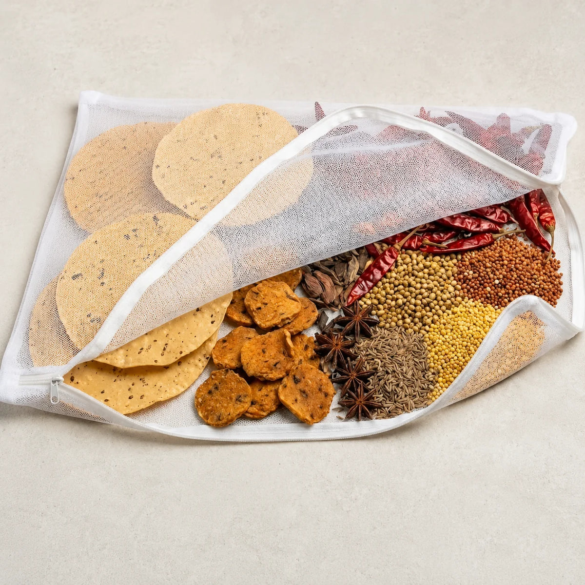 Zipper Cotton Food Drying Cloth with Protective Mesh Net