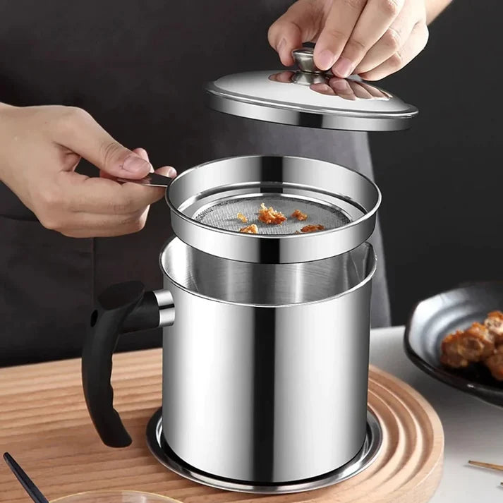Stainless Steel Cooking Oil Strainer with Filter – (Food Grade Drip-Proof)